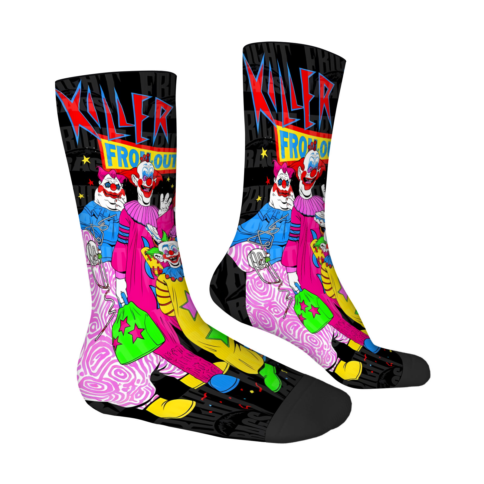 TEMU 1 Pair Clown & Circus-themed Novelty Socks - Full-body Clown Face Print ( Out Space) - Breathable Spandex/polyester Blend, Sweat-absorbent Fit -
