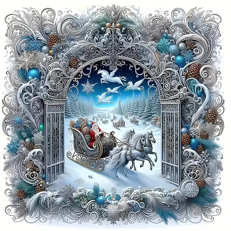 TEMU Autocollant Vinyle Amovible de 6 Pouces - de Noël Médiéval : Traîneau et avec Père Noël, Gothique de Couronne de de Houx et de de Neige -