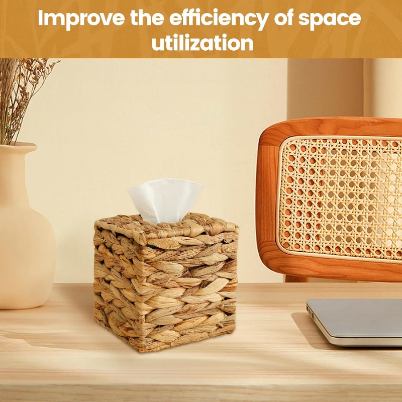 2pcs decorative woven tissue box cover - round woven tissue holder with   lid,   woven texture, durable woven fabric for bathroom, living room, office - decorative tissue dispenser organizer, portable tabletop storage for home & travel, fits standard tissues, rustic modern decor in beige & brown tones, aesthetic facial paper box cover with woven design for   decor, portable for table use, bathroom decor, elegant and functional tissue holder, tissue holder Product details 5