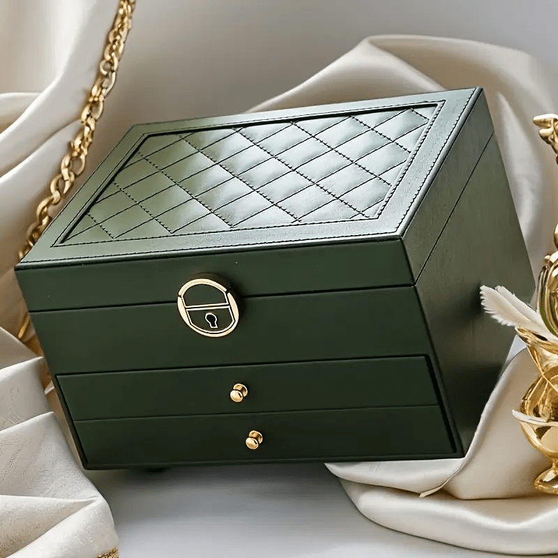 vintage style multi layer   leather jewelry box with drawers soft lined to organize necklaces earrings rings accessories large capacity suitable for french style bedroom and minimalist living room desktop storage function wedding gift   Product details 2