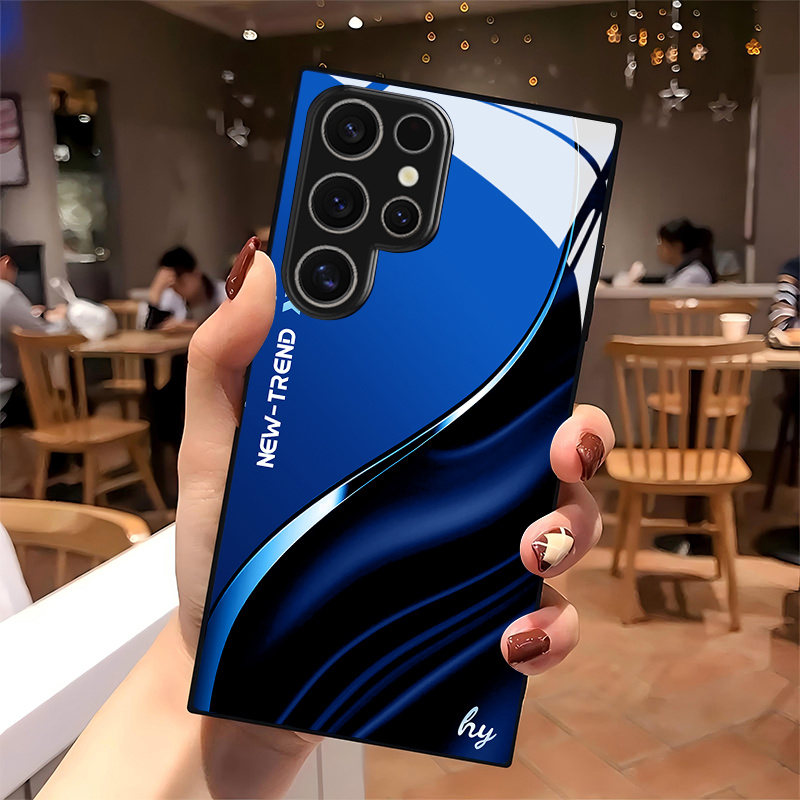 E-shop Handyhülle: Blaue Premium-Glashülle im Business-Stil mit geschwungenem Wellenmuster für for Samsung Galaxy S26/S25 Plus/S25 Ultra/S24/S24 FE/S24