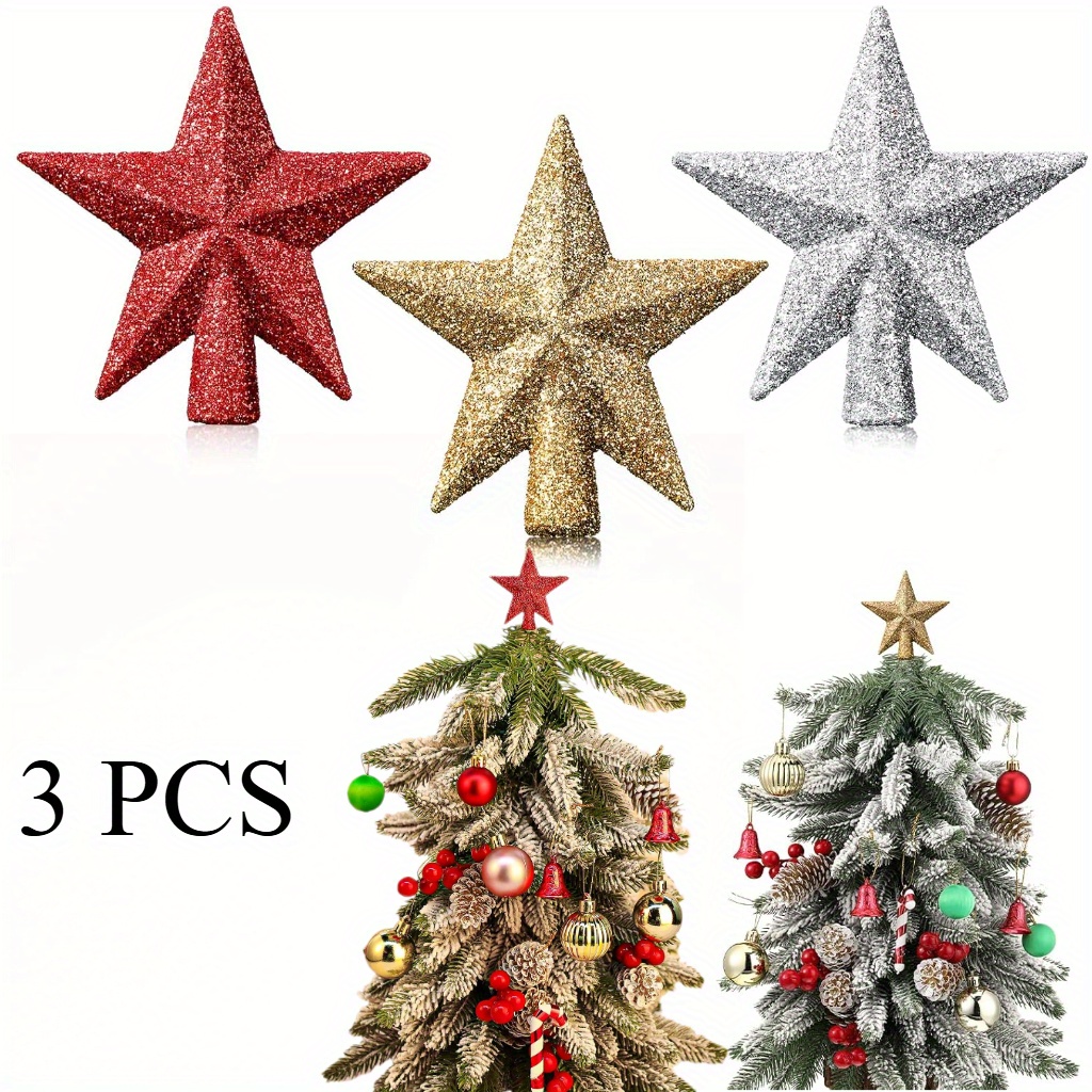 TEMU Set de 3 Mini Adornos Navideños para Árboles de Pequeñas Estrellas, Perfectos para Decorar Mini Árboles Navideña y Halloween
