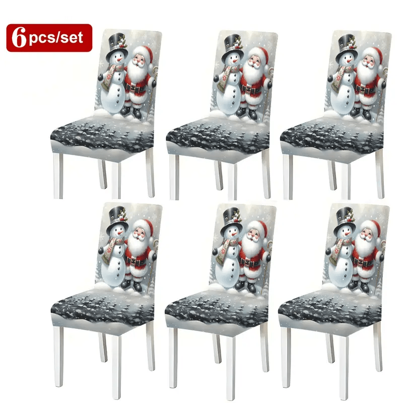 TEMU 4/6pcs Christmas Theme Printed Chair Cover Set, Removable And Washable Chair Protector, Suitable For Holiday Atmosphere Decoration