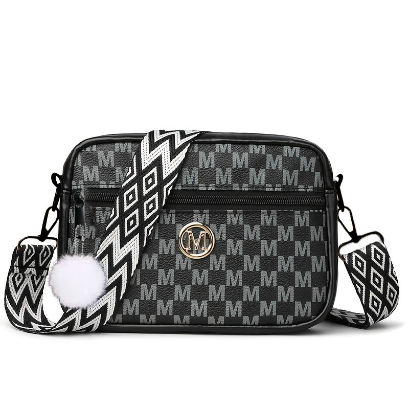 TEMU A Stylish, Casual Bag Featuring A Lightweight Design, Wide Shoulder Strap, Zipper Closure, And "m" Letter Print; A Practical, Classic, And