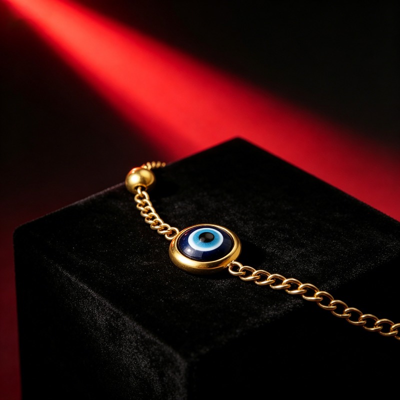 TEMU 1pc Of Steel Evil Eye Golden Bracelet, Featuring Exquisite Niche Design, Versatile Style Suitable For All Wrist Types. Available In Fashionable