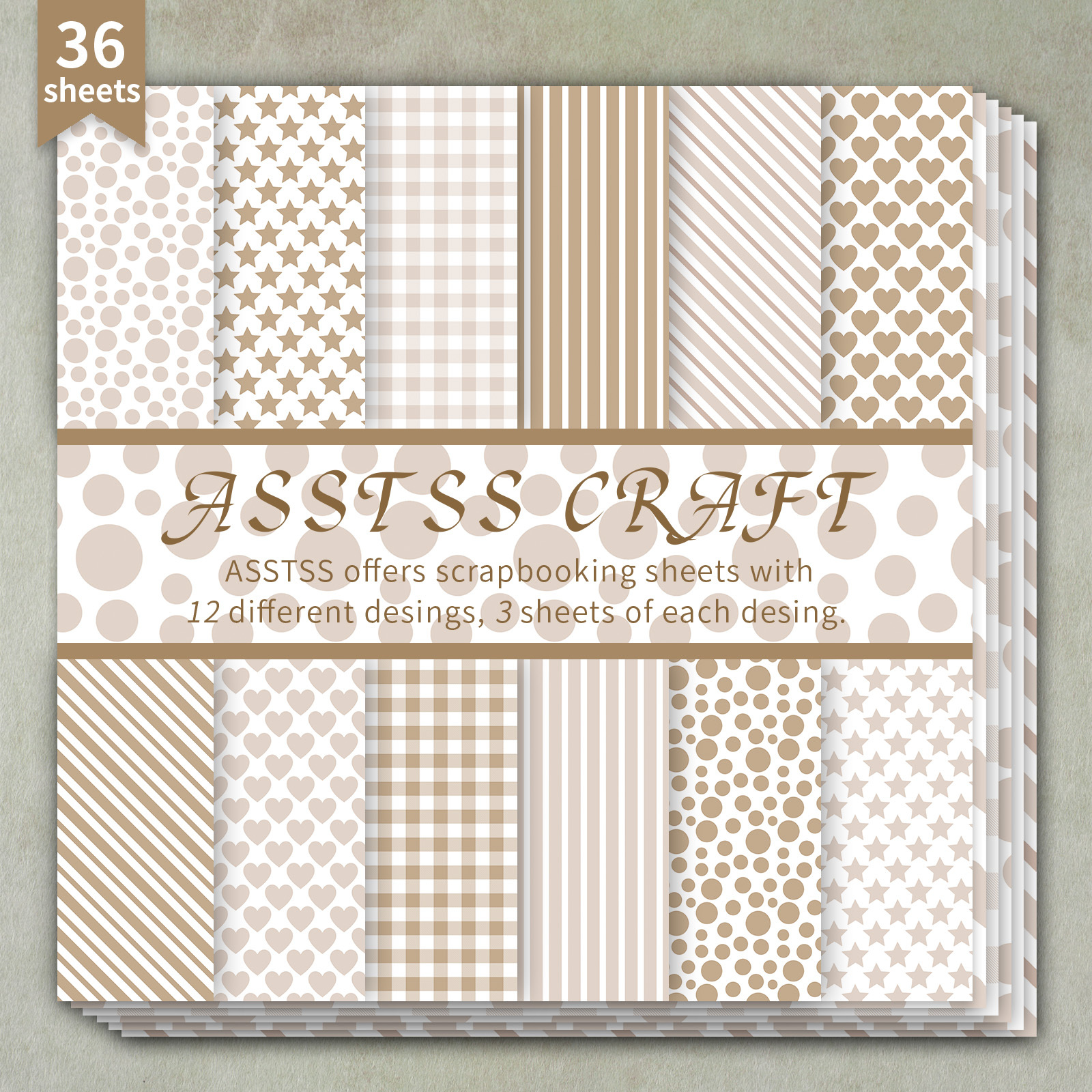 TEMU Bloc de papier scrapbooking ASSTSS de 36 feuilles 6*6 pouces, papier de base couleur thé , géométrique, , rétro, style bohème marron, papier de