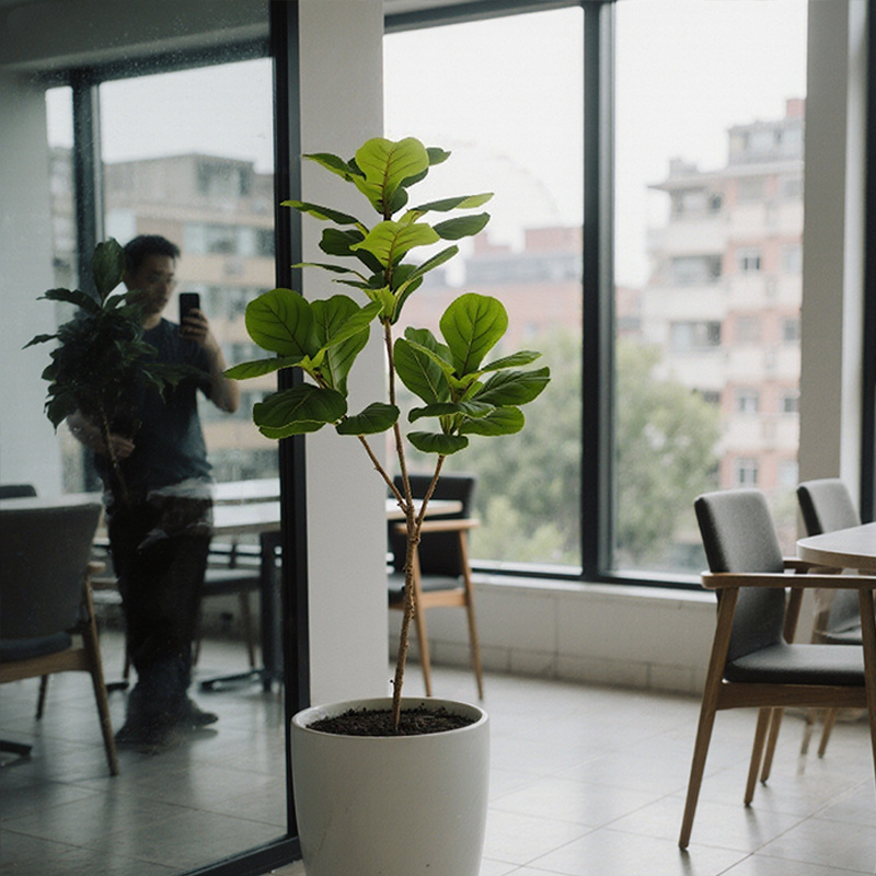 Image of Tall Fake Fiddle Leaf 130cm-realistic Green Artificial Plant With Lifelike Leaves, No Pot Needed, For Room Decor