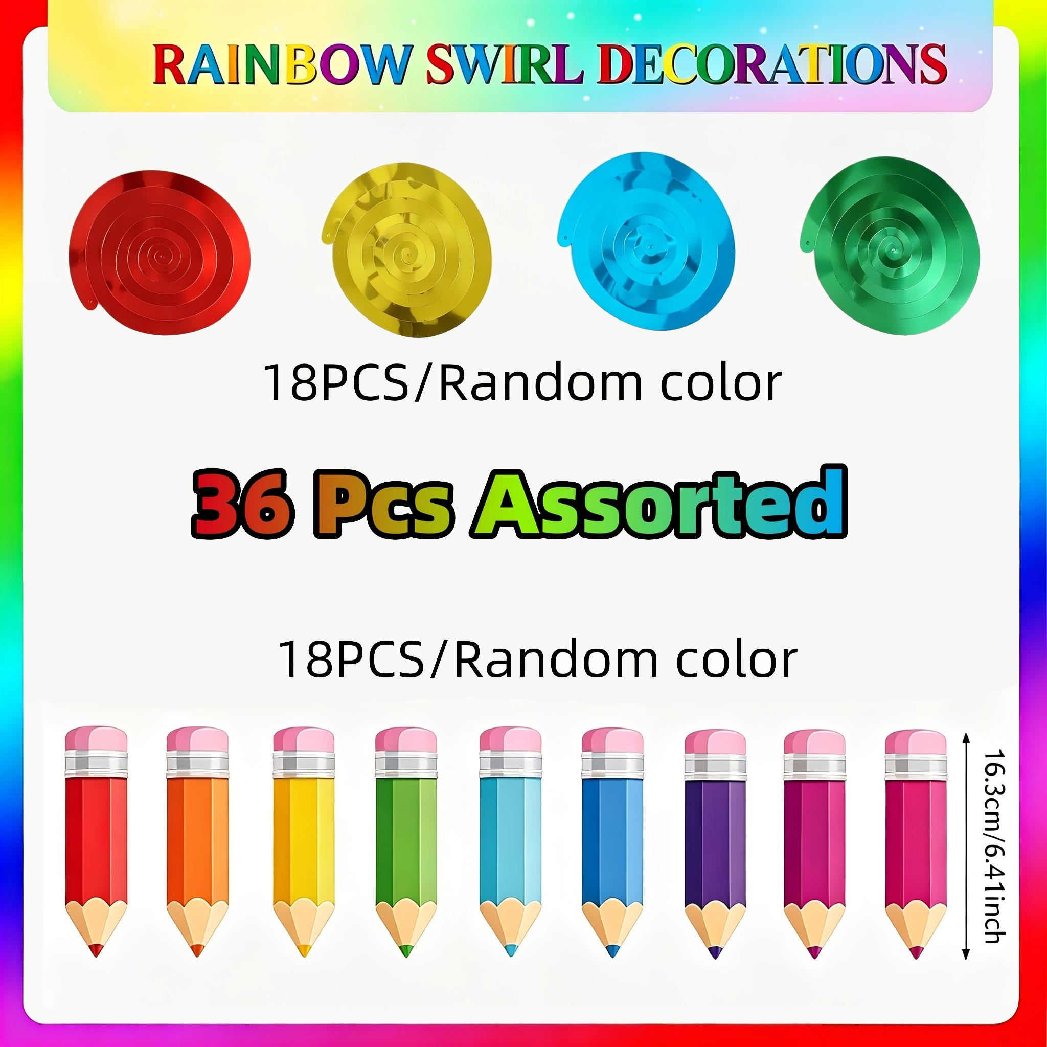 TEMU 36pcs Back-to-school Decorations, Swirl Pencil Streamers, Includes 18 Colored Pencil Tags + 18 Colored Spiral Streamers (colors Random), Welcome