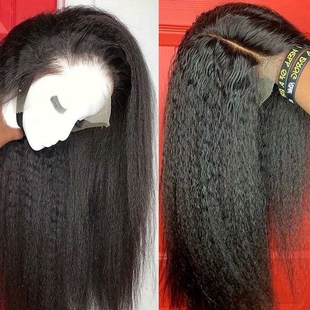 TEMU 12a Kinky Edge Hairline 13x4 Lace Front Wigs Kinky Straight Human Hair With 4c Curly Baby Hair Pre Glueless Hd Transparent Straight Lace Frontal Wig With Realistic Hairline 250% Density