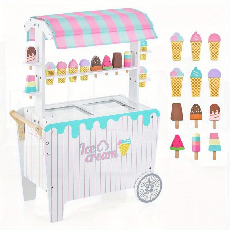 Ice Cream Cart Playset with Display Rack and Accessories
