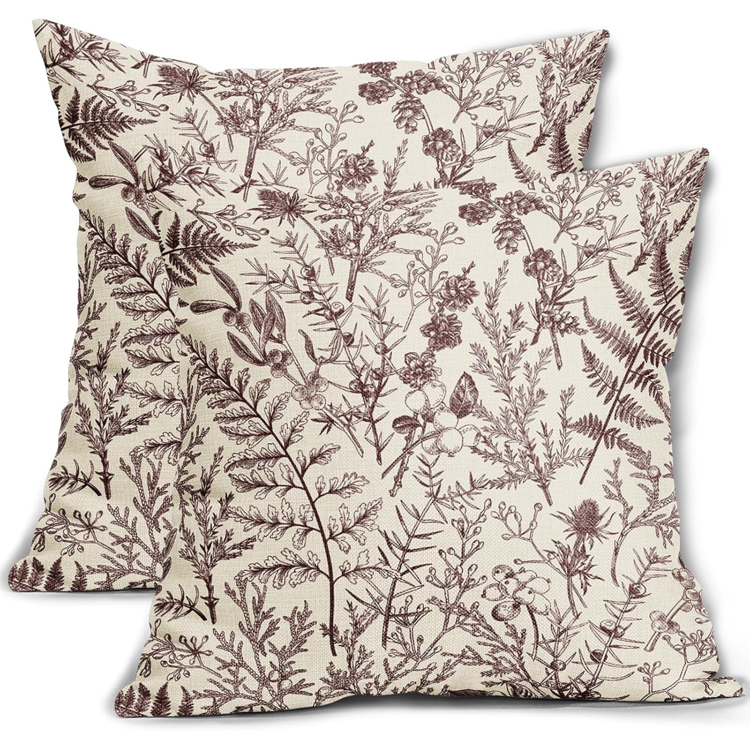 

2-pack Contemporary Botanical Print Throw Pillow Covers, 18x18 Inch, Single-sided, Polyester, Zipper Closure, Machine Washable, Woven Decorative Cushion Cases For Sofa, Bed, And Room Types