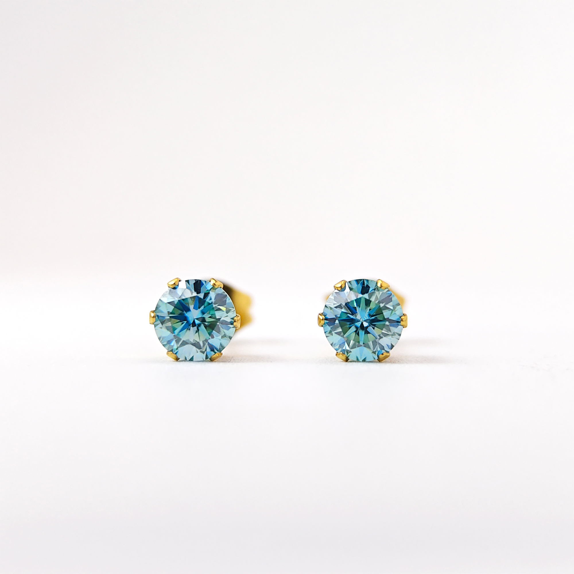 Women's Light Blue Round Moissanite Earrings, Wedding Gift