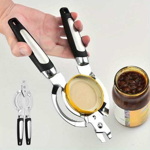 jar opener bottle opener with black plastic handle ergonomic lid opener lightweight tool for home bar parties daily use