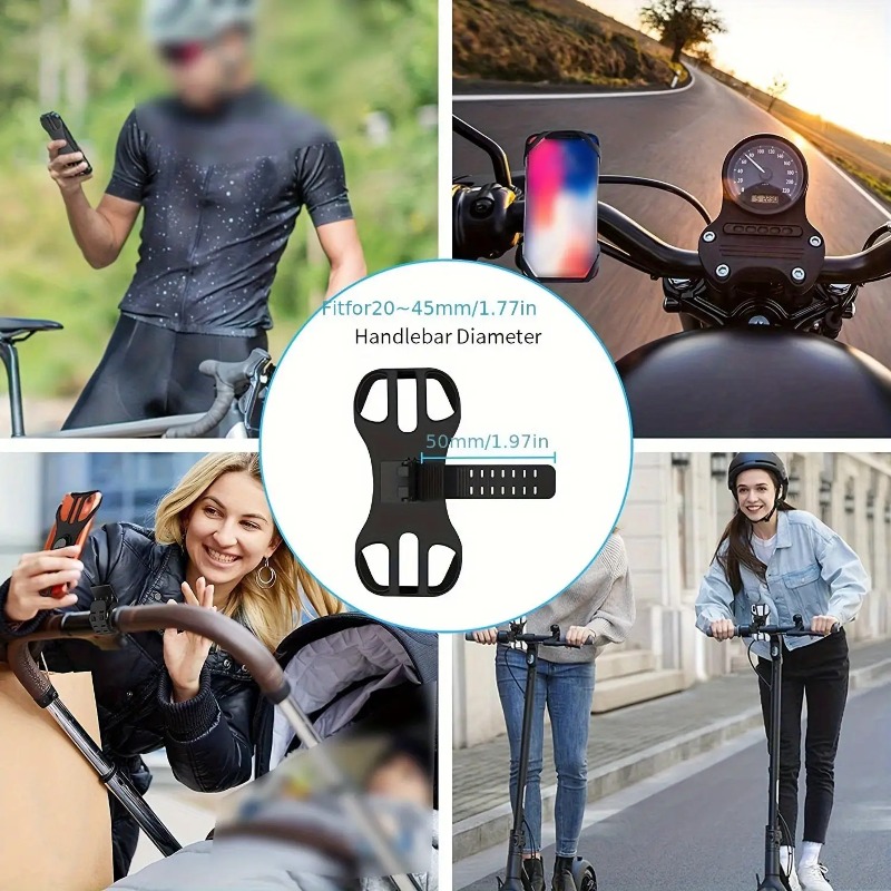 TEMU Soporte para teléfono de bicicleta negro para teléfonos móviles de 4-7 pulgadas, soporte de manillar giratorio de 360° a prueba de golpes y
