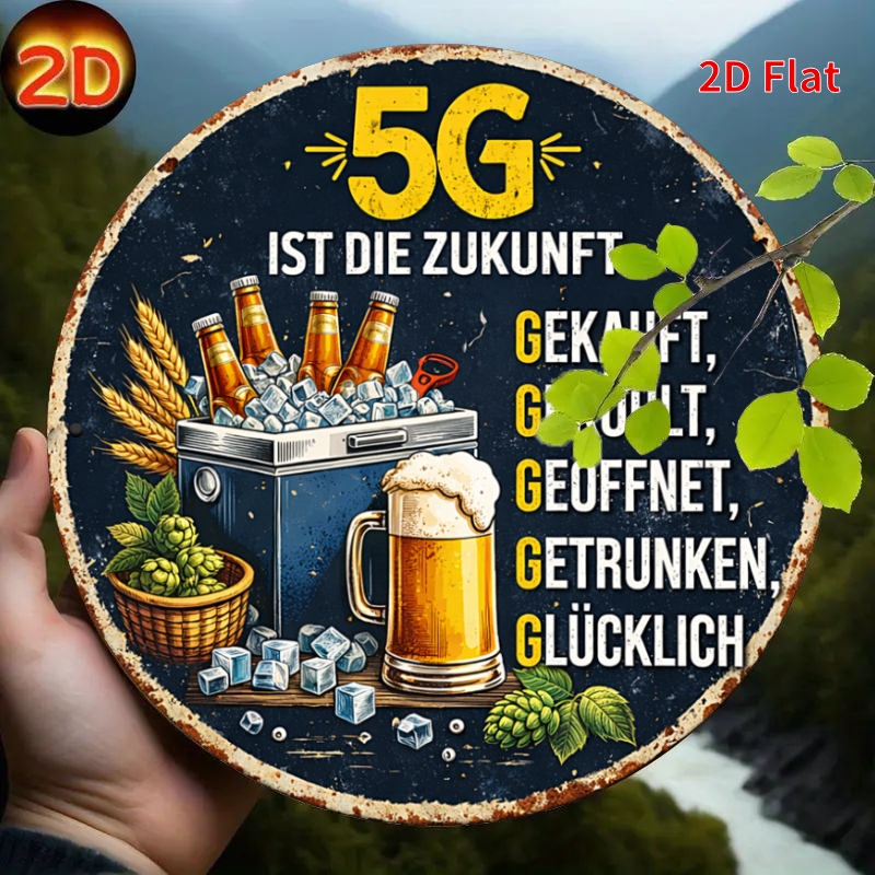 Image of 2d Flat, [2dflat] 1pc 20x20cm- 5g Ist Die Zukunft Round Metal Sign, 8 Funny Beer Vintage Tin Plaque, German For Man Cavebar Wall Decor, Retro Beer Lover Sign, 2d Flat