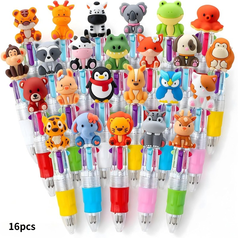 Image of Random 16pcs Mini Zoo Animal Ballpoint Pens, Portable Ballpoint Pens, Birthday Animal Party Ballpoint Pens, Stationery For , Suitable For Schools And Offices