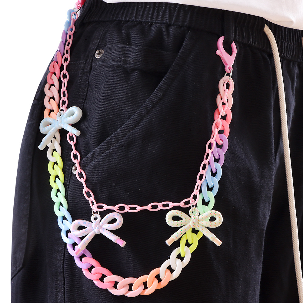 TEMU 1pc Of Harajuku-style Colorful Acrylic Bow Pants Chain, A Trendy Dopamine Waist Chain For Cool