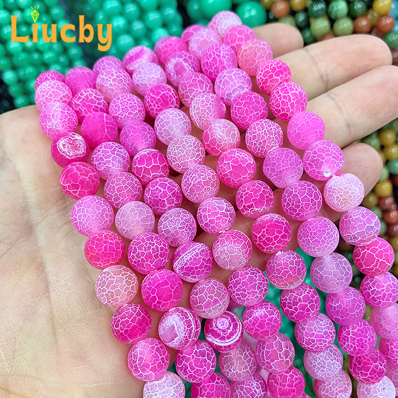 E-shop Frostkrabben-Crack-Rosenachat Handgefertigte Runde Perlen für Schmuckherstellung DIY-Accessoires Ohrringe Charm Armband 15" Großhandel