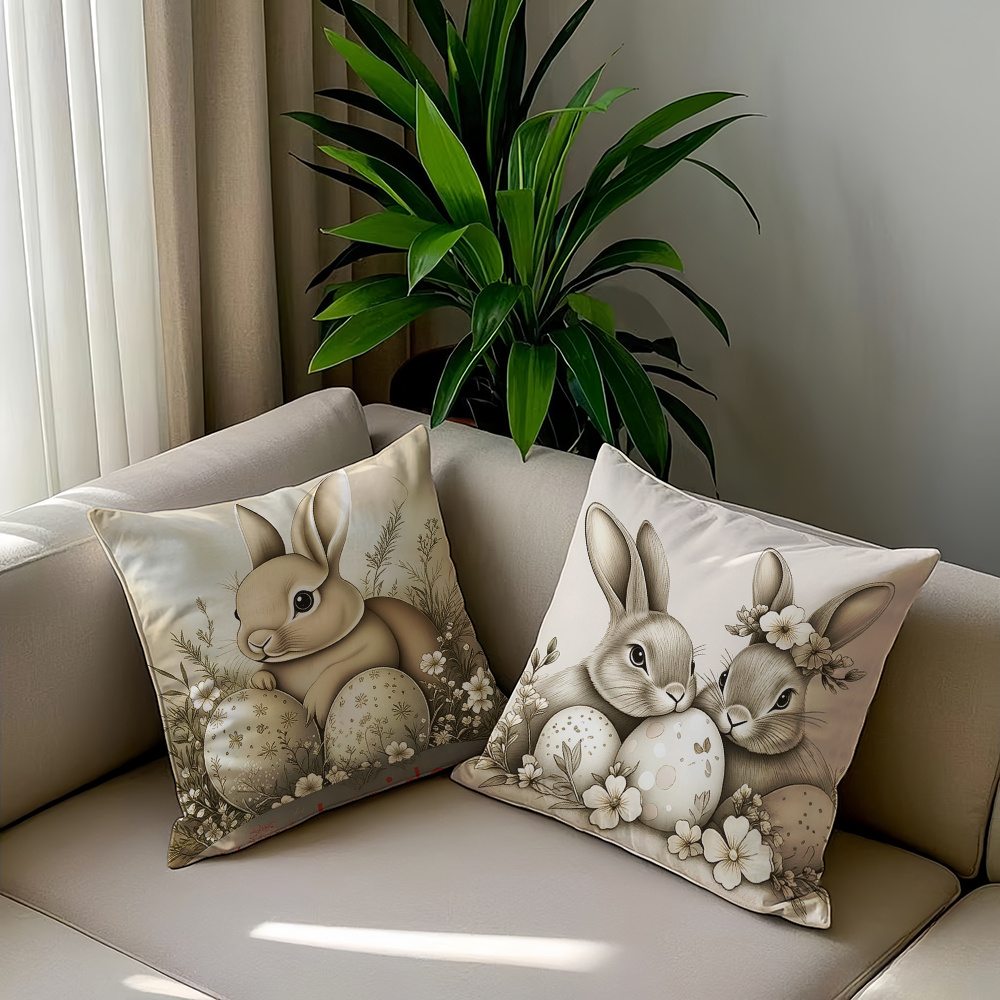 2pcs easter pillowcase cushion covers 2d flat printing home and kitchen supplies bedding home decor universal covers and additions pillow covers   with easter eggs and floral elements printed pillow cover