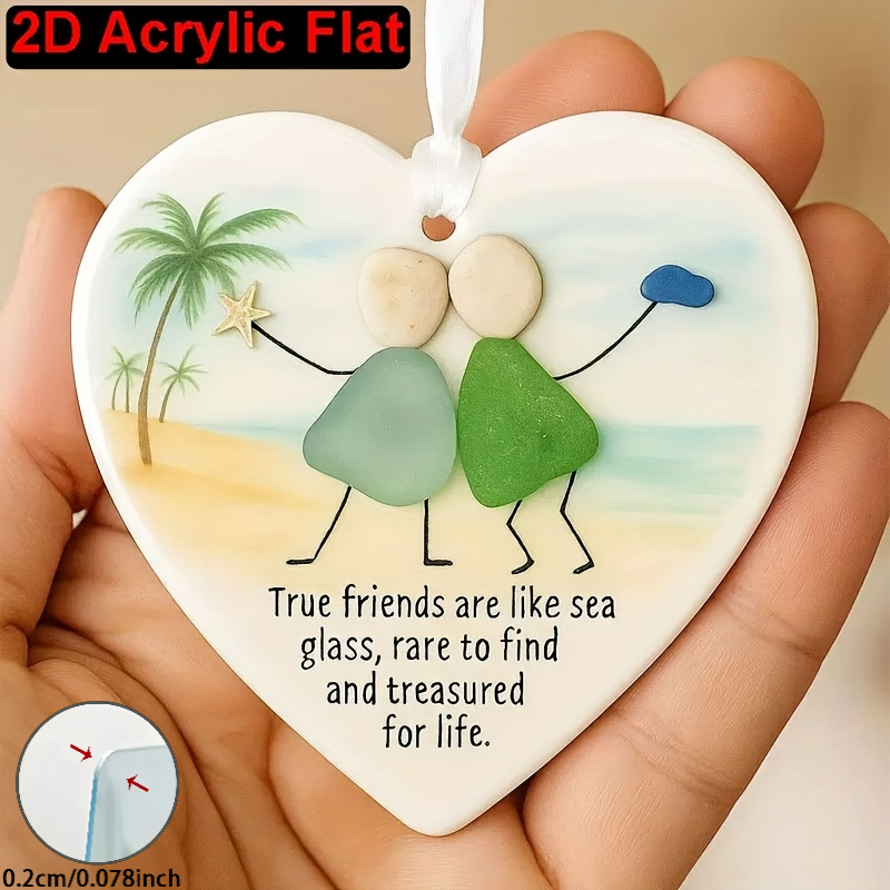2d flat 2d flat design 1pc of friendship text printed heart shaped acrylic hanging ornament friendship pendant charm   for friends suitable for home office or garden a year round affirmation gift for friends 2d flat