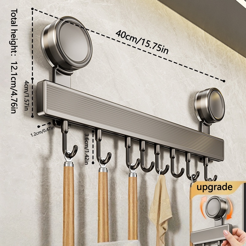TEMU Étagère de cuisine moderne en aluminium, murale, perforation, avec ventouse et extrémités brossées élégantes - Idéale pour suspendre cuillères,