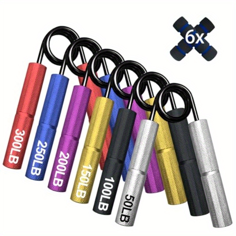 6-pack grip strength trainer set - 50-300lb hand grip strengthener with 6 color-coded levels,   & durable construction for forearm, wrist, arm workouts - home gym equipment for strength training,   & fitness, grip strengthener for forearm, wrist exercises, sleek workout gear, sturdy construction, forearm exercises,  ,   material, forearm exerciser, gym enthusiasts Product details 0