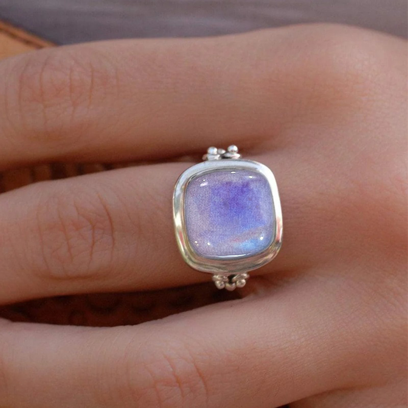 TEMU Anillos cuadrados con de halo estilo bohemio para anillos anchos vintage, mujer, hombre, uso diario, , vacaciones, joyería de anillo