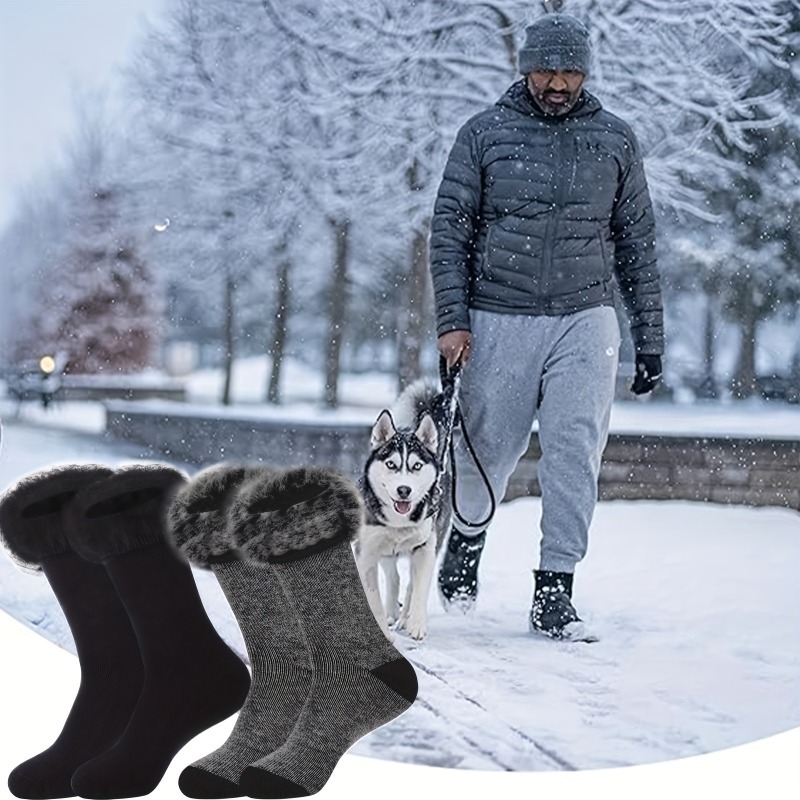 2-Pair Thermal Plush Fuzzy Lined Ski & Floor Socks, Anti-Slip