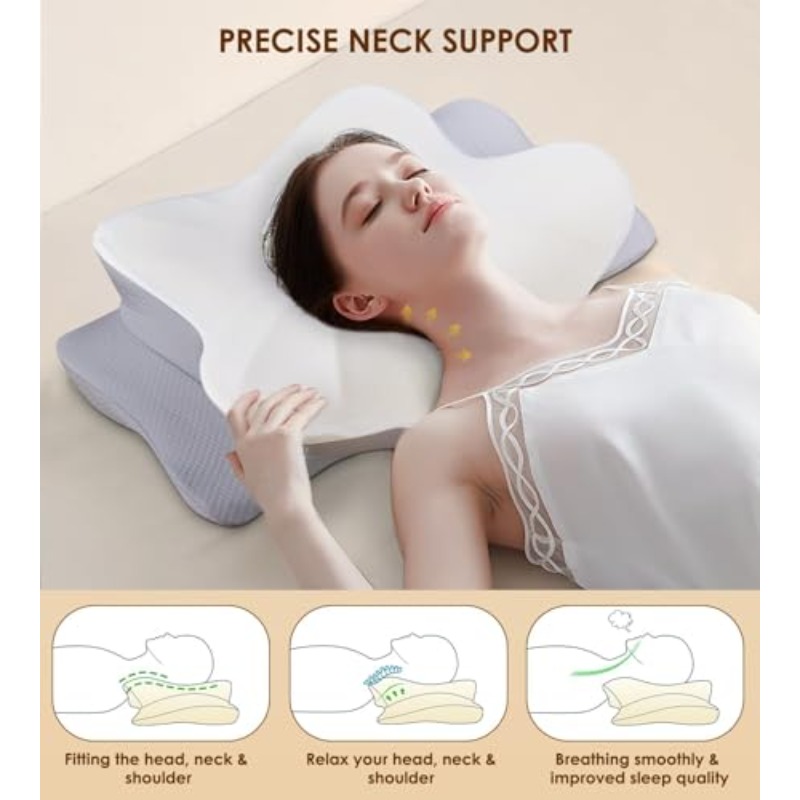 Ergonomic Cervical Neck Pillow for Pain Relief - 2-in-1 Height Adjustable Memory Foam Bed Pillow with Cervical Traction, Spinal Alignment Support for Side/Back/Stomach Sleepers, Neck & Lower Back Pain, Machine Washable (Includes, Pillows For Sleeping, Cervical Neck Pillow For Sleeping, Cooling Pillow, Pillows For Bed, Pillow Side Sleeper, Cooling Pillows For Sleeping, Stomach Sleeper Pillow, Pillow For Sleep Apnea, Memory Pillow, Neck Pillow Travel, Orthopaedic Pillow,
