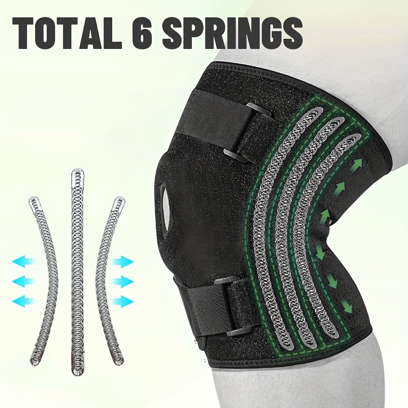 TEMU 1pc Extra Large Hinged Knee Brace Adjustable Strap Breathable Patella Cushion Round Silicone Support Side Spring Strong Compression Knee Guard