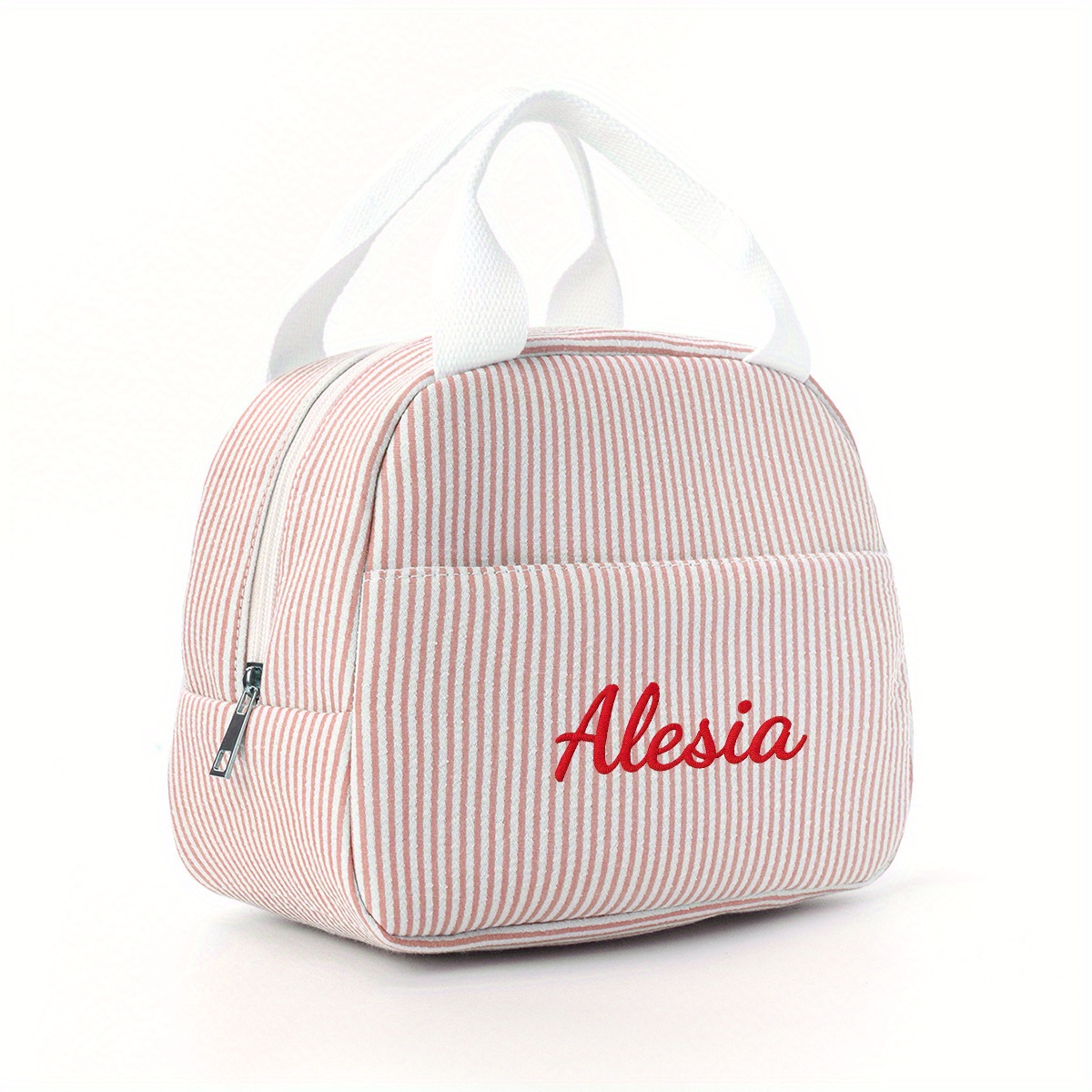 TEMU Embroidery Customization Lunch Bag Striped Pattern Lunch Box For Women Men Adult Reusable Insulated Lunch Tote Bag Small Leakproof High Capacity