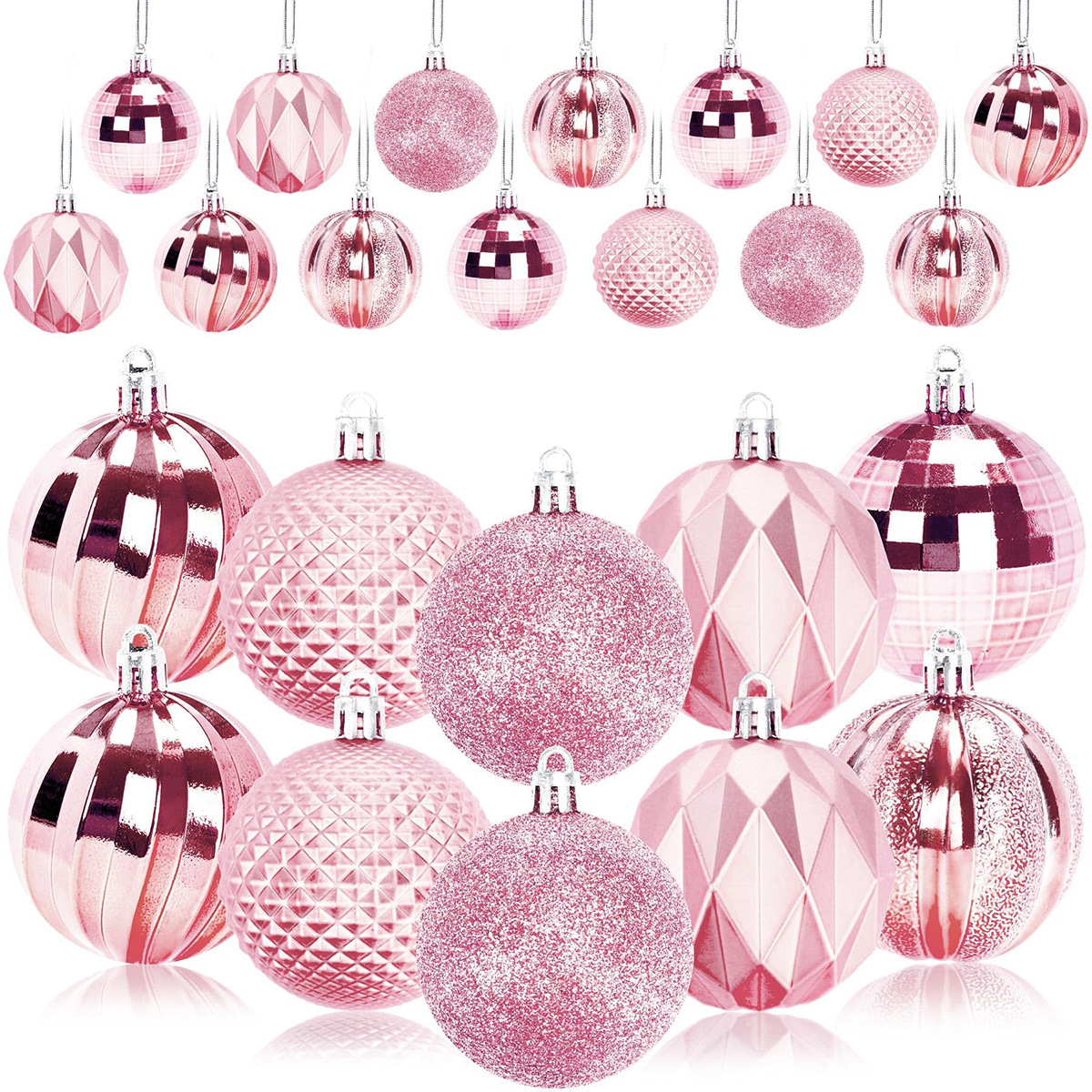 TEMU 24pcs Grands Boules de Noël Ornements, 60Mm/2.36Pouces Décoratifs en Plastique Arbre de Noël Ornements, Assortiment de Boules de Noël Ornements