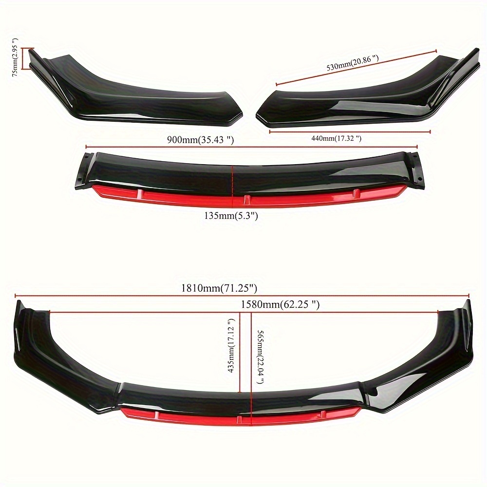 universelle frontstoßstangenlippe glänzend schwarz & rot kinnspoiler diffusor karosserie-set + seitenschwelle + heckstoßstangenschaufel vordere lippe + stange