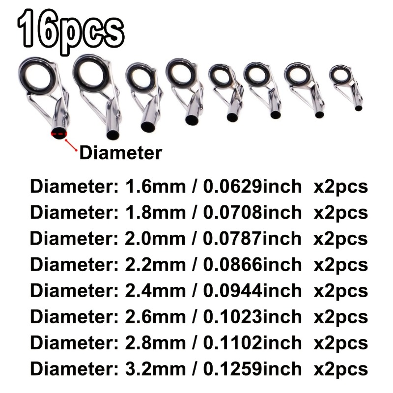 TEMU Juego de 16 guías para caña de pescar, anillos de reparación de punta de acero inoxidable, piezas de repuesto de cerámica, universal para y ,