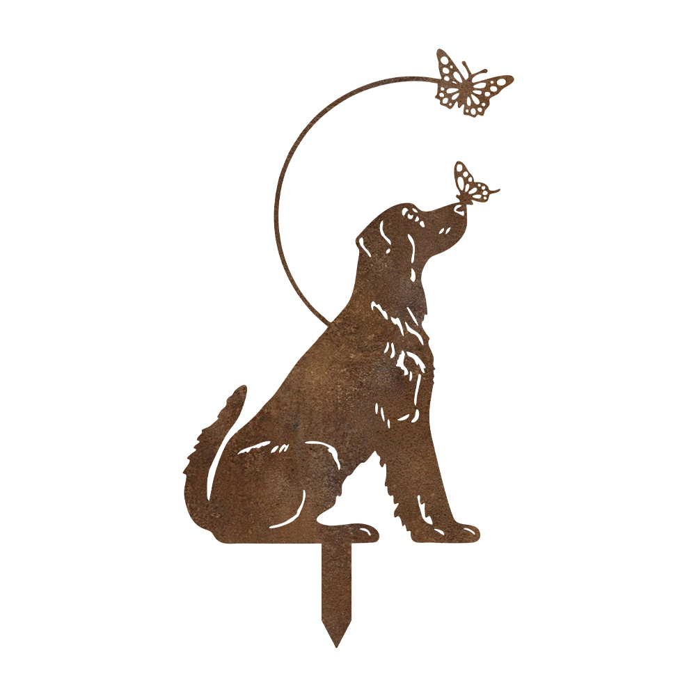 [2d Flat] [rust Effect]1pcs Rusty Metal Dog Outdoor Decor, Decorative Garden Stakes, Rustic Flower Art For Gardens, Patios, Walkways, Dog Lovers Gift