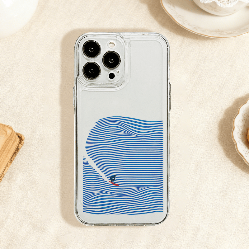 TEMU Phone Case: Surfing Wave Ocean Stripes Pattern Phone Case, Design, Shockproof, Durable, For Iphone17air 16e 15 14 13mini 12 11 Pro Xr Xsmax 8 7