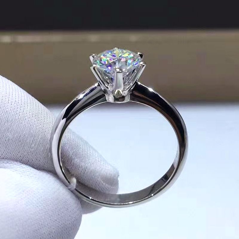 Women's Elegant White Moissanite Six-Clawed Ring, 0.5/1/2/3/5/10 Carat