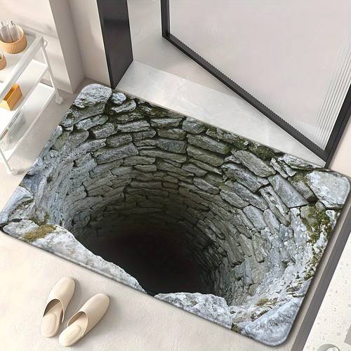 1pc optical illusion pattern hd printed non mat microfiber absorbent machine washable polyester mat for bathroom bedroom living room entrance camping picnic yoga camping floor covering visual design durable floor covering bathroom mat