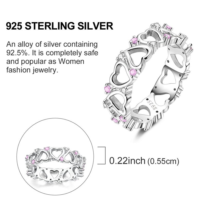 Women's 925 Silver Hollow Heart Inlaid Ring, Exquisite