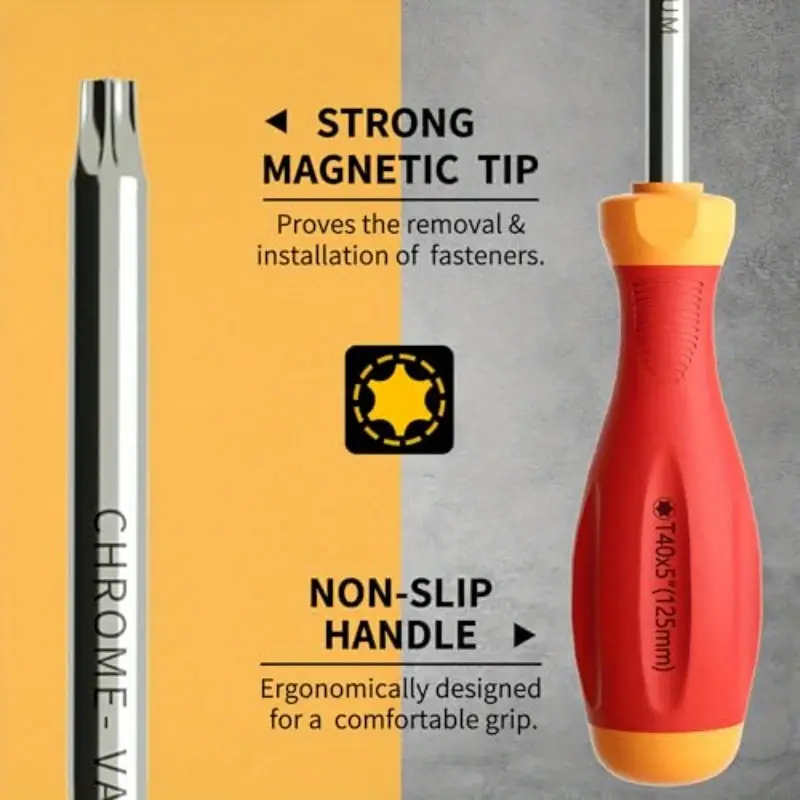 12-in-1 magnetic torx screwdriver set with t5-t40 & star bits - heavy-duty steel construction, ergonomic non-slip handle, -resistant - professional cushion grip, durable screwdriver handles, manual precision tool kit for diy, automotive, electronics, & maintenance (no power required), precision screwdriver set, screw driver set Product details 2