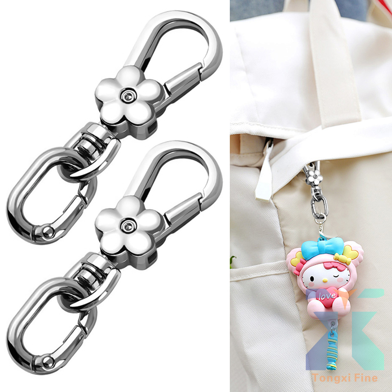 TEMU Multifunctional Alloy Rotating Spring | Fashion Bag | Light Luxury Double Opening Key | Flower-shaped With Egg-shaped Ring | And Bag Pendant