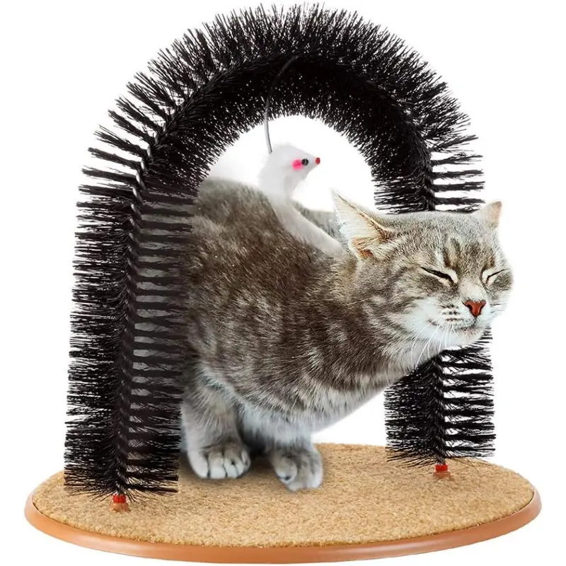 1 set cat scratcher cat brushes for indoor cats cat arch self groomer scratching board scratch pad cat hair brush for shedding cat face head self grooming brush post for deshedding w cute kitten toy suitable for cats and kittens of all ages details 2