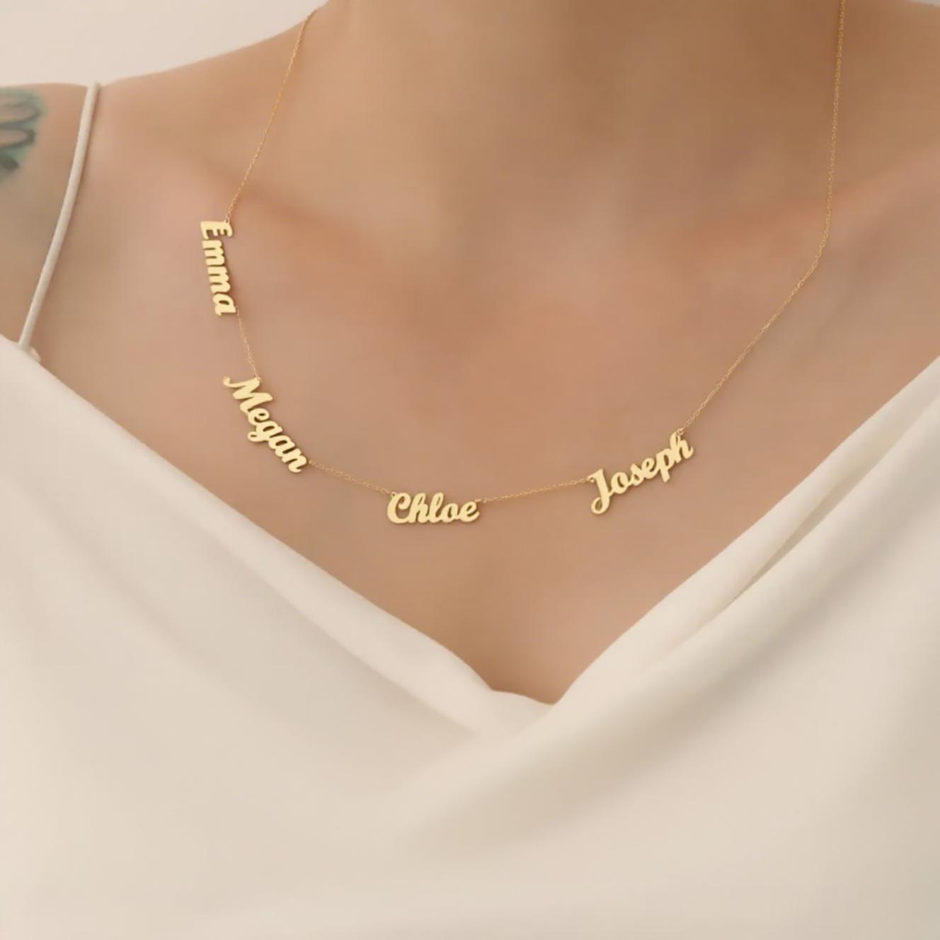 TEMU 1pc Customized 1-5 Name Fashion Necklace, 304 Stainless Steel Adjustable Multi-name Chain, Simple Elegant Bohemian Style, Suitable For Daily