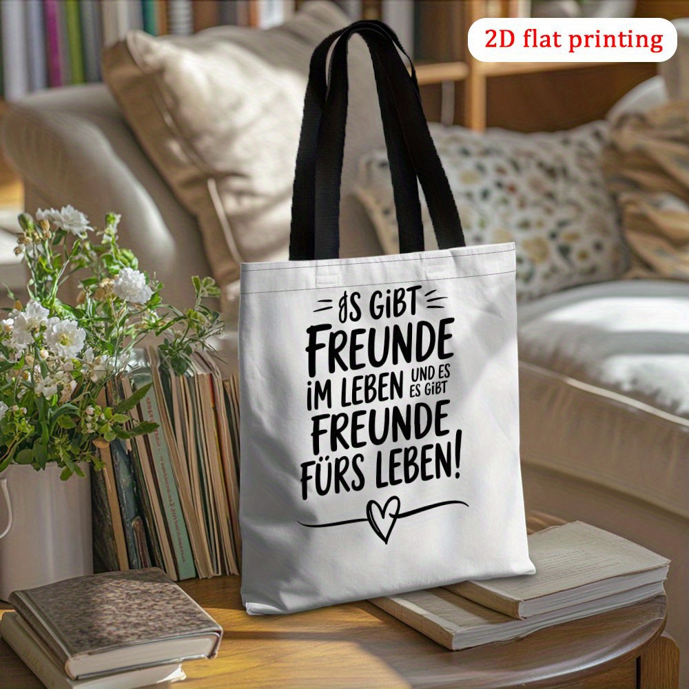E-shop Freundschaft Für Immer Herz-Tragetasche - Wiederverwendbare Polyester-Schultertasche mit Inspirierendem Deutschem Zitat & , Stilvolle