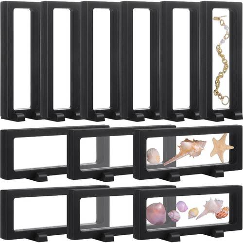 12pcs 3d floating display case floating frame display holder stands challenge frame box for aa rock synthetic gemstonestones specimen x 2 8 x 0 8 inch square base