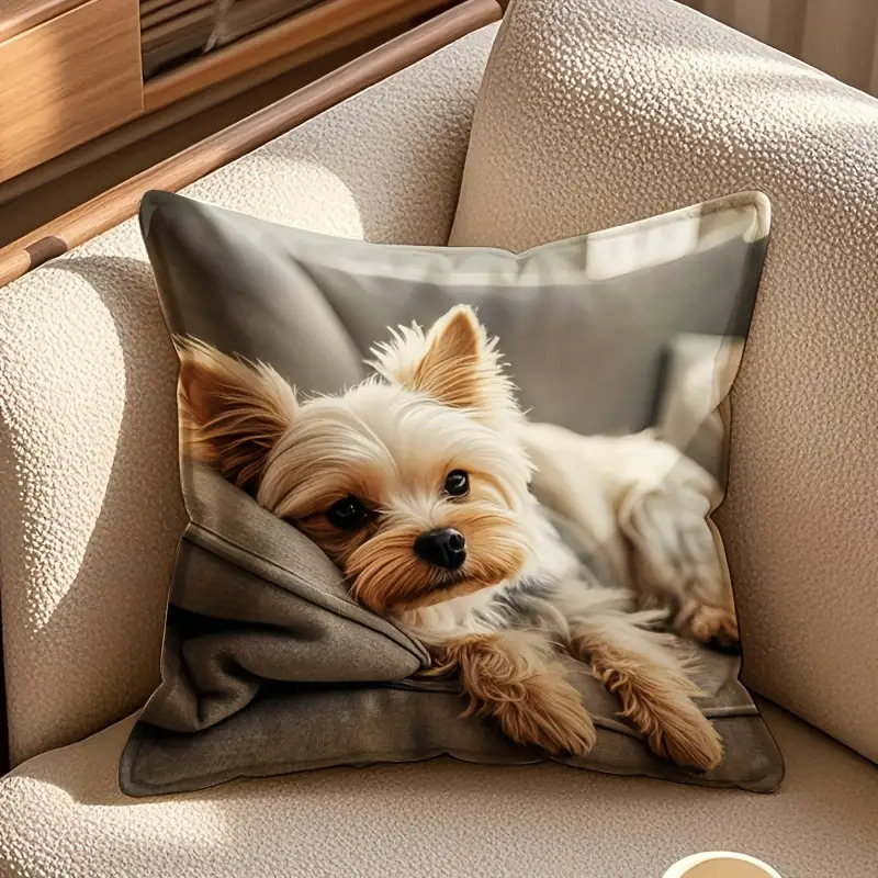 TEMU 【商品名】可愛いヨークシャーテリアの子犬アート枕カバー - 犬好きへのギフト、快適なレーション、洗濯機洗い可能、ソファやホームホリデーデコレーションに最適、枕の中身は含まれません、両面、レーションやホリデーギフトに最適