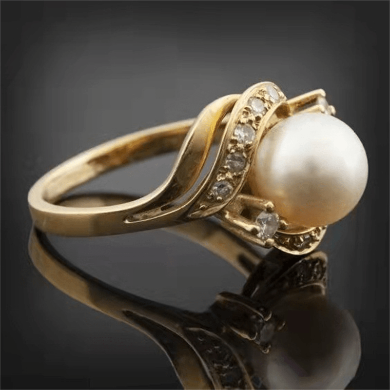 E-shop Vintage Bohemian Style Eingefasste Künstliche Perle Hochzeitsring für Frauen Hochzeiten Luxuriöse Schmuck Alltagspartys Französischer Stil Ringe