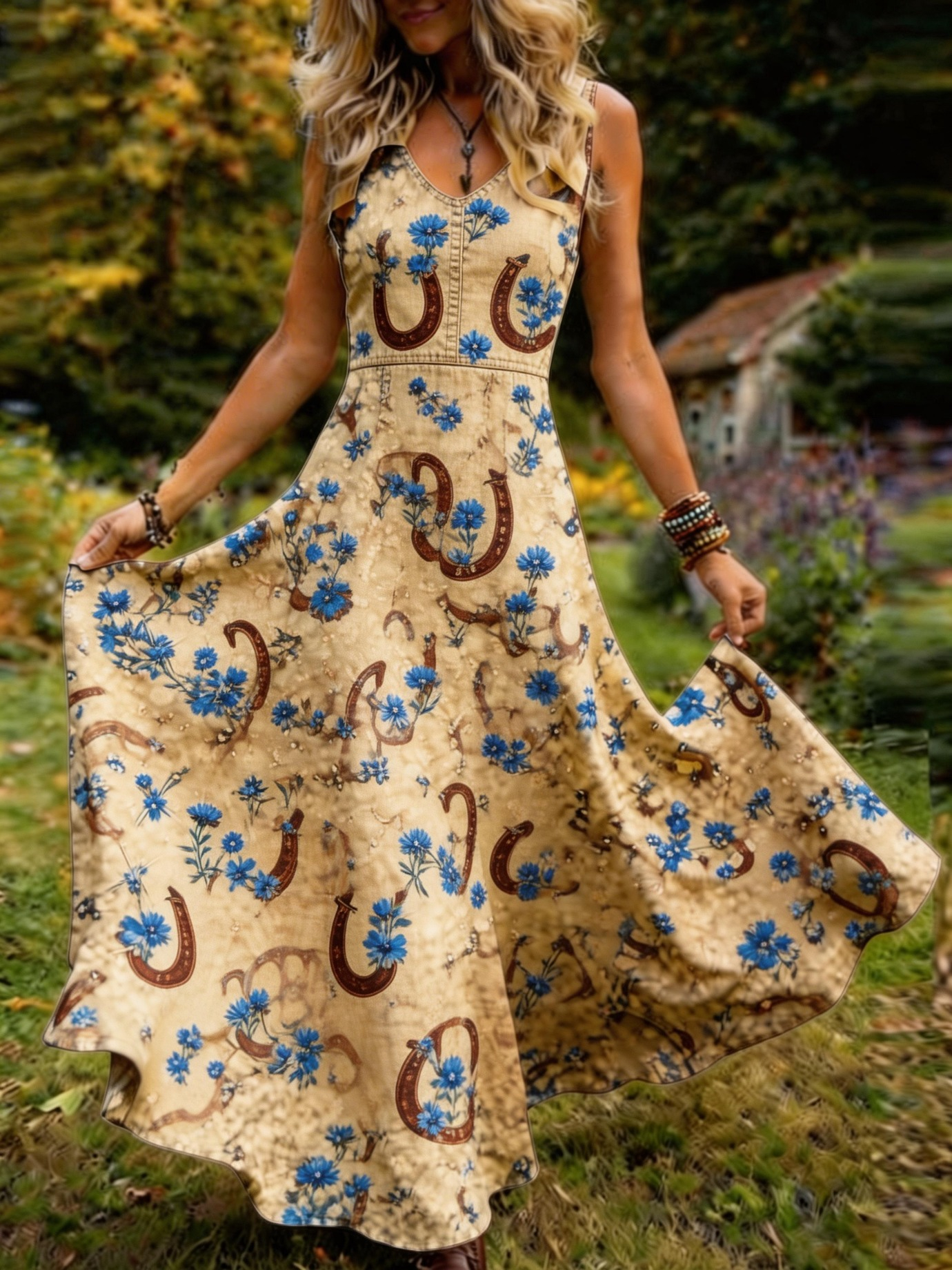 fitted lace wedding dress Turquoise Western Maxi Dress main image 1