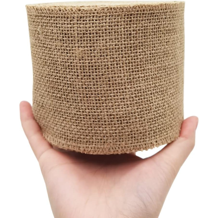 TEMU Ruban de toile de jute et genêt de 10 pi - Toile de jute beige naturelle pour emballage cadeau, d'artisanat, décoration de mariage et décoration