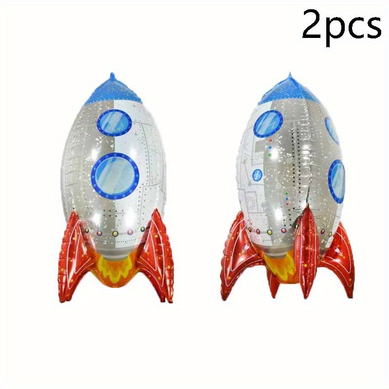 Image of 1/2pcs Standing Rocket Foil Balloon Set, 3d Rocket Design, Birthday Space And Party Decorations, Room Scene Arrangement, Backdrop Decoration, Photography Props For Christmas, Halloween
